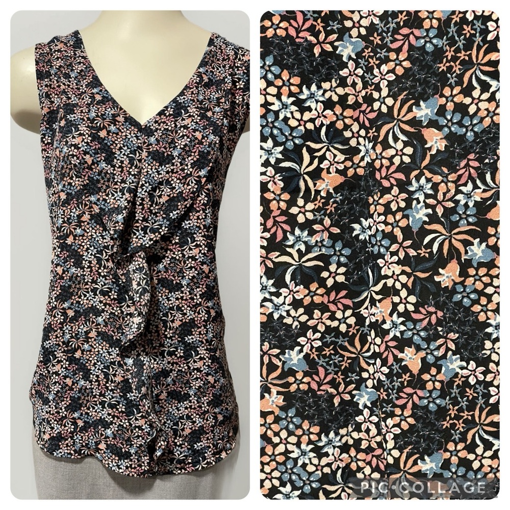 LOFT small ruffle front floral lightweight shift sleeveless blouse